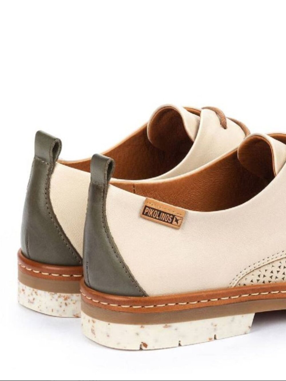 PIKOLINOS I Cream Perforated Leather Santander Oxfords with Brown Trim, 41 - Picture 6 of 16